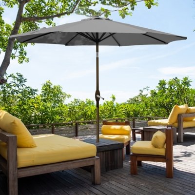 9' Outdoor Patio Table Umbrella with Tilt and Crank, Gray