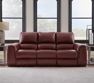 Alessandro Dual Power Leather Reclining Sofa Leather, Garnet
