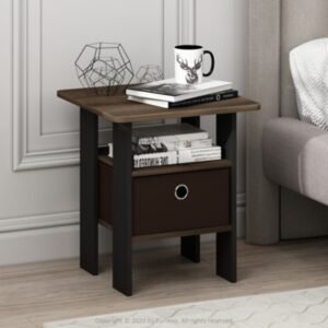 Andrey End Table with Bin Drawer, Walnut/Dark Brown