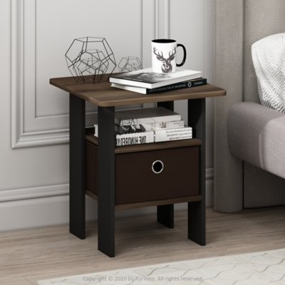 Andrey End Table with Bin Drawer, Walnut/Dark Brown