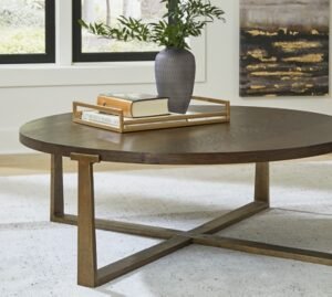 Balintmore Round Coffee Table, Brown/Gold Finish