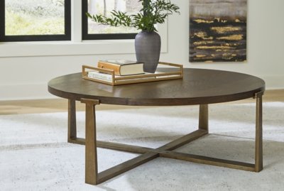 Balintmore Round Coffee Table, Brown/Gold Finish