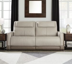 Battleville Dual Power Leather Reclining Sofa Leather, Almond