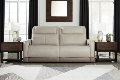Battleville Dual Power Leather Reclining Sofa Leather, Almond