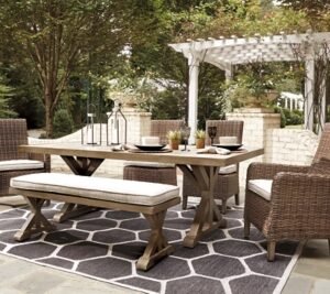 Beachcroft Outdoor Dining Table and 4 Chairs and Bench, Beige