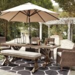 Beachcroft Outdoor Dining Table with Umbrella Option, Beige