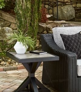 Beachcroft Outdoor End Table, Black/Light Gray