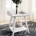 Blariden Gallery Rail Top Accent Table and 2 USB Ports, White