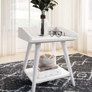 Blariden Gallery Rail Top Accent Table and 2 USB Ports, White