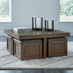 Boardernest Coffee Table with 4 Stools, Brown