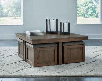 Boardernest Coffee Table with 4 Stools, Brown