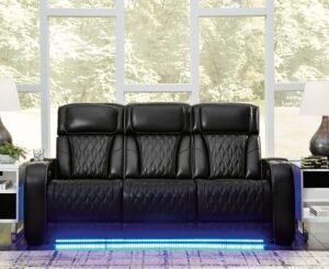 Boyington Dual Power Leather Reclining Sofa Leather, Black