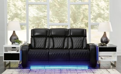 Boyington Dual Power Leather Reclining Sofa Leather, Black