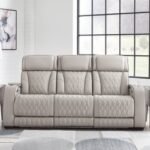 Boyington Dual Power Leather Reclining Sofa Leather, Gray