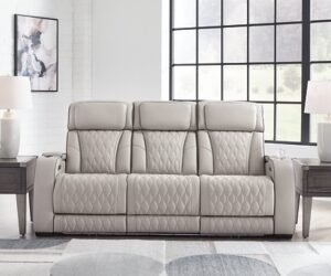 Boyington Dual Power Leather Reclining Sofa Leather, Gray