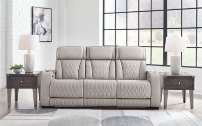 Boyington Dual Power Leather Reclining Sofa Leather, Gray