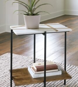 Braxmore Accent Table, White/Light Brown