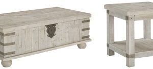 Carynhurst Coffee Table with 1 End Table, White Wash Gray