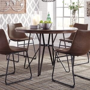 Centiar Round Dining Table with Hairpin Legs, Two-tone Brown, Metal/Wood