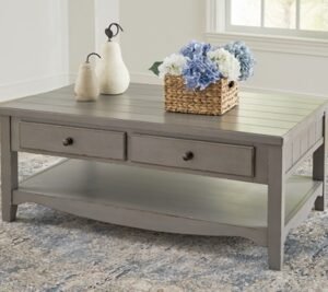 Charina 2 Drawer Coffee Table, Antique Gray