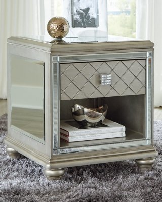 Chevanna 1 Drawer End Table, Platinum
