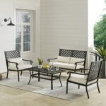 Crosley Furniture Alistair Outdoor Loveseat and 2 Lounge Chairs with Coffee Table, Creme