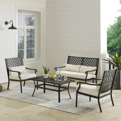 Crosley Furniture Alistair Outdoor Loveseat and 2 Lounge Chairs with Coffee Table, Creme