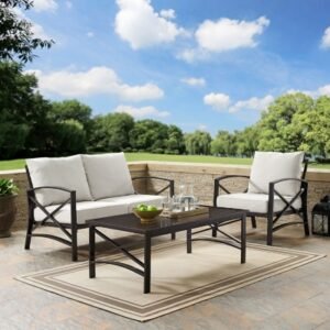 Crosley Furniture Kaplan Outdoor Loveseat and Lounge Chair with Coffee Table, Oatmeal