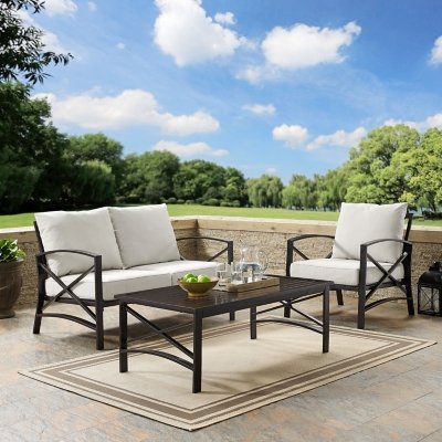 Crosley Furniture Kaplan Outdoor Loveseat and Lounge Chair with Coffee Table, Oatmeal