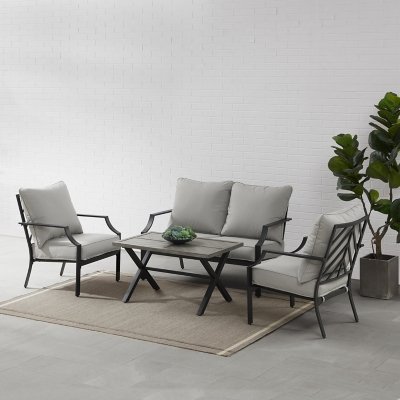 Crosley Furniture Otto Outdoor Loveseat and 2 Lounge Chairs with Coffee Table, Gray