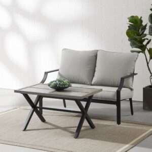 Crosley Furniture Otto Outdoor Loveseat with Coffee Table, Gray