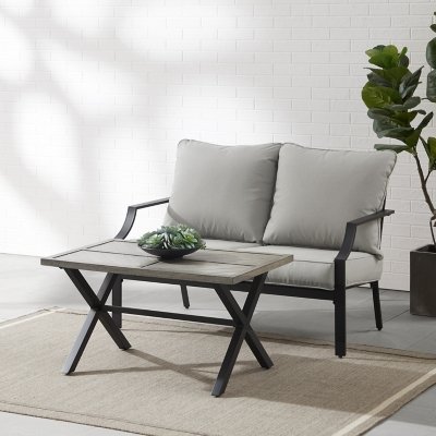 Crosley Furniture Otto Outdoor Loveseat with Coffee Table, Gray