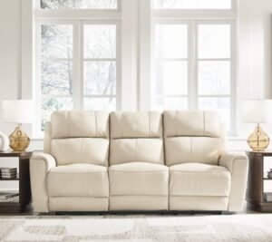 Dahlmoore Power Reclining Sofa Leather, Almond