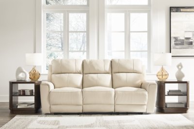 Dahlmoore Power Reclining Sofa Leather, Almond