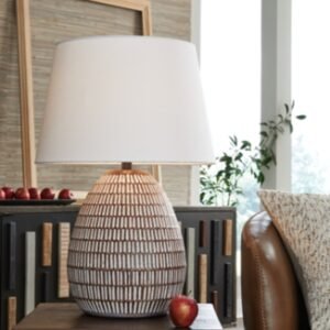 Darrich Table Lamp, Beige/White