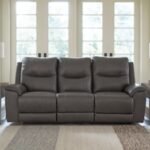 Dearview Dual Power Leather Reclining Sofa Leather, Fog