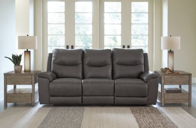 Dearview Dual Power Leather Reclining Sofa Leather, Fog