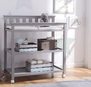 Delta Children Flat Top Changing Table With Wheels, Gray