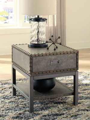 Derrylin End Table with USB Charging, Brown