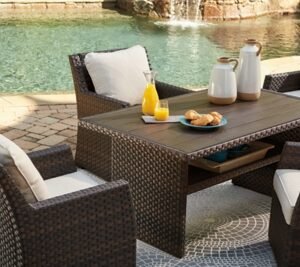 Easy Isle Outdoor Multi-Use Table , Dark Brown/Beige