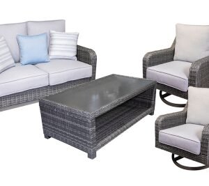 Elite Park Outdoor Loveseat and 2 Lounge Chairs with Coffee Table, Gray