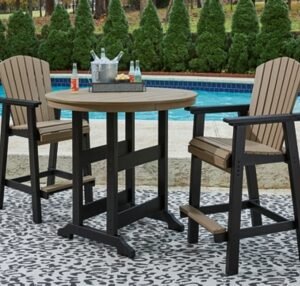 Fairen Trail Outdoor Bar Table and 2 Barstools, Black/Driftwood