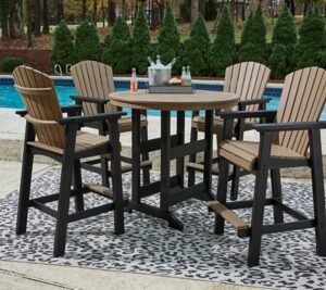 Fairen Trail Outdoor Bar Table and 4 Barstools, Black/Driftwood