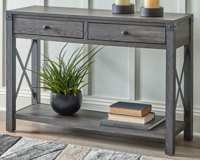 Freedan 2 Drawer Sofa/Console Table, Grayish Brown