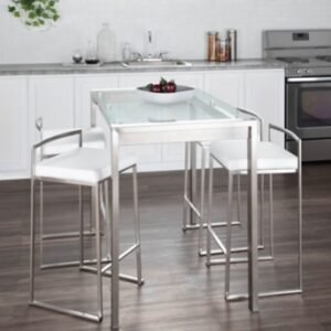 Fuji Counter Height Dining Table, Stainless Steel/Clear, Metal