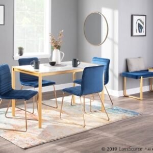 Fuji Dining Table, Gold/White Marble