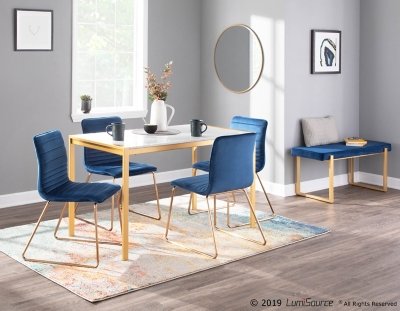 Fuji Dining Table, Gold/White Marble
