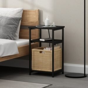 Furinno Moretti 3-Tier USB Port Tall Side Table, Americano