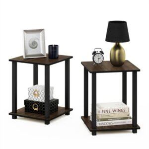 Furinno Simplistic End Tables (Set of 2), Columbia Walnut/Black