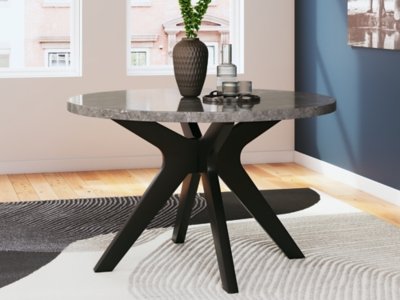 Glinari Dining Table, Taupe/Black, Marble/Stone or Stone Like/Wood